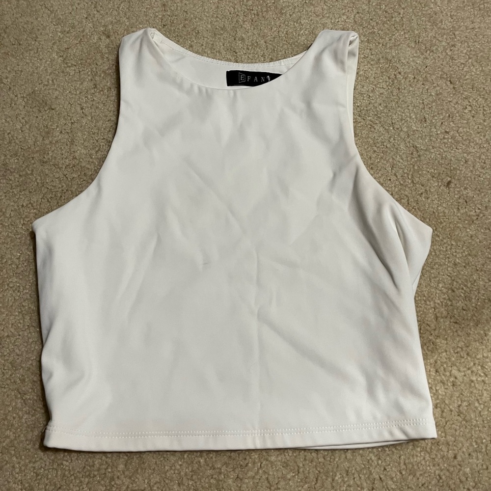 White high neck crop tank